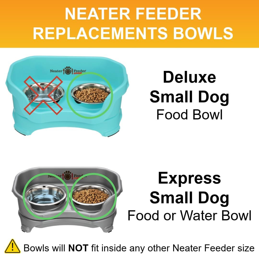 1.5 Cup (12 Oz.) Stainless Steel Dog Bowls, 1 Single Neater Feeder Replacement Bowl (Cat/Small Models), Dog Food Bowl or Water Bowls, Dishwasher Safe Metal Dish for Cats & Small Dogs