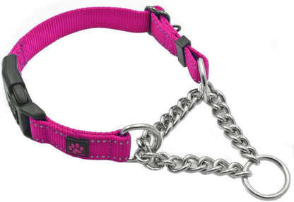 Stainless Steel Chain Martingale Collar - We Donate to a Dog Rescue for Every Collar Sold (Medium, Pink)