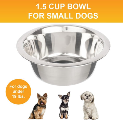 1.5 Cup (12 Oz.) Stainless Steel Dog Bowls, 1 Single Neater Feeder Replacement Bowl (Cat/Small Models), Dog Food Bowl or Water Bowls, Dishwasher Safe Metal Dish for Cats & Small Dogs