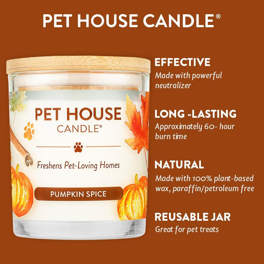 Pet House Fall Candles, Long Lasting, Clean Burning, Soy Wax Scented Candles for Pet Odor, Pumpkin Spice, 2 Pack